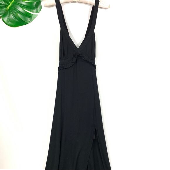 Forever 21 Maxi Sun Dress Black High Slit Medium - Picture 1 of 15